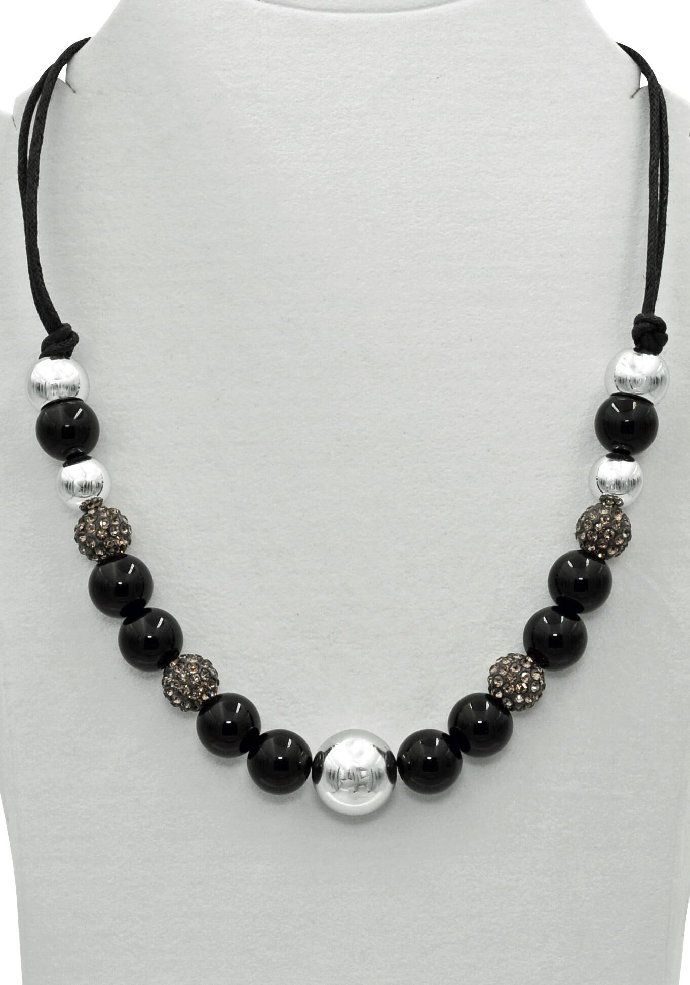Kette ohne Anhänger FIRETTI "im verschiedenen Look aneinander gereiht", schwarz (metallfarben, grau, schwarz), Halsketten, Damen, Baumwolle Metall Perlen, L: 52, Baumwolle, Metall, Perlen, Kette ohne Anhänger, mit Glassteinen - mit Kunststoffperle metallf