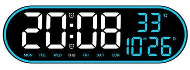 Perfect Picks Market LED Digital Wall Clock With Remote Control, Temperature, Date & Week Display blue
