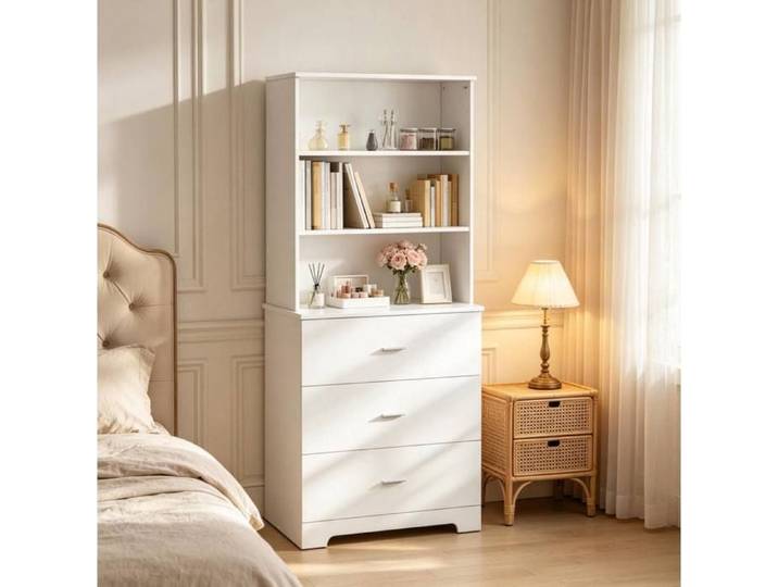 Bibliothèque moderne blanche 79 x 39 5 x 182 2 cm 3 tiroirs 3 étagères