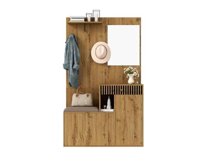 Ensemble meuble entrée penderie miroir coussin armoire à chaussures étagère rangement couloir 110x185 5x37cm moderne compact