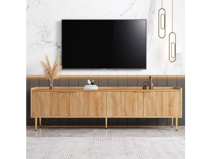 Meuble TV - SENVIRO sculptural lignes tridimensionnelles bois naturel 170x35x47cm naturel