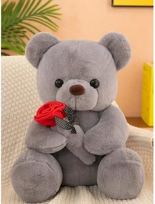 Modern Home Fixes Romantic Teddy Bear With Roses Plush Gift For Her Valentine Anniversary Surprise grey