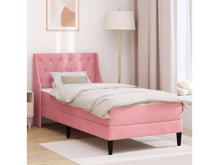 KTHLBRH Bettgestell mit Matratze Rosa 80 x 200 cm Samt Samtbezug, Schaumstoffmatratze, Lattenrost, Kunststoffbeine, fleckenresistent, 80x200cm