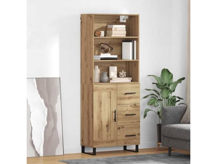 Xolmizyn Highboard, Kommode mit 3 Schubladen, Schrank aus Holzwerkstoff Eiche-Optik, Stilvolle Metallbeine, Praktischer Stauraum, 2-teiliges Set