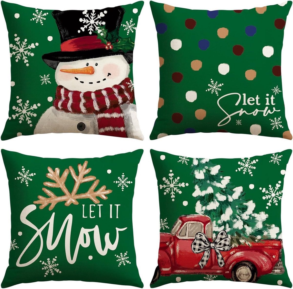 Set van 4 kerst kussenslopen van linnenmengsel voor sierkussens