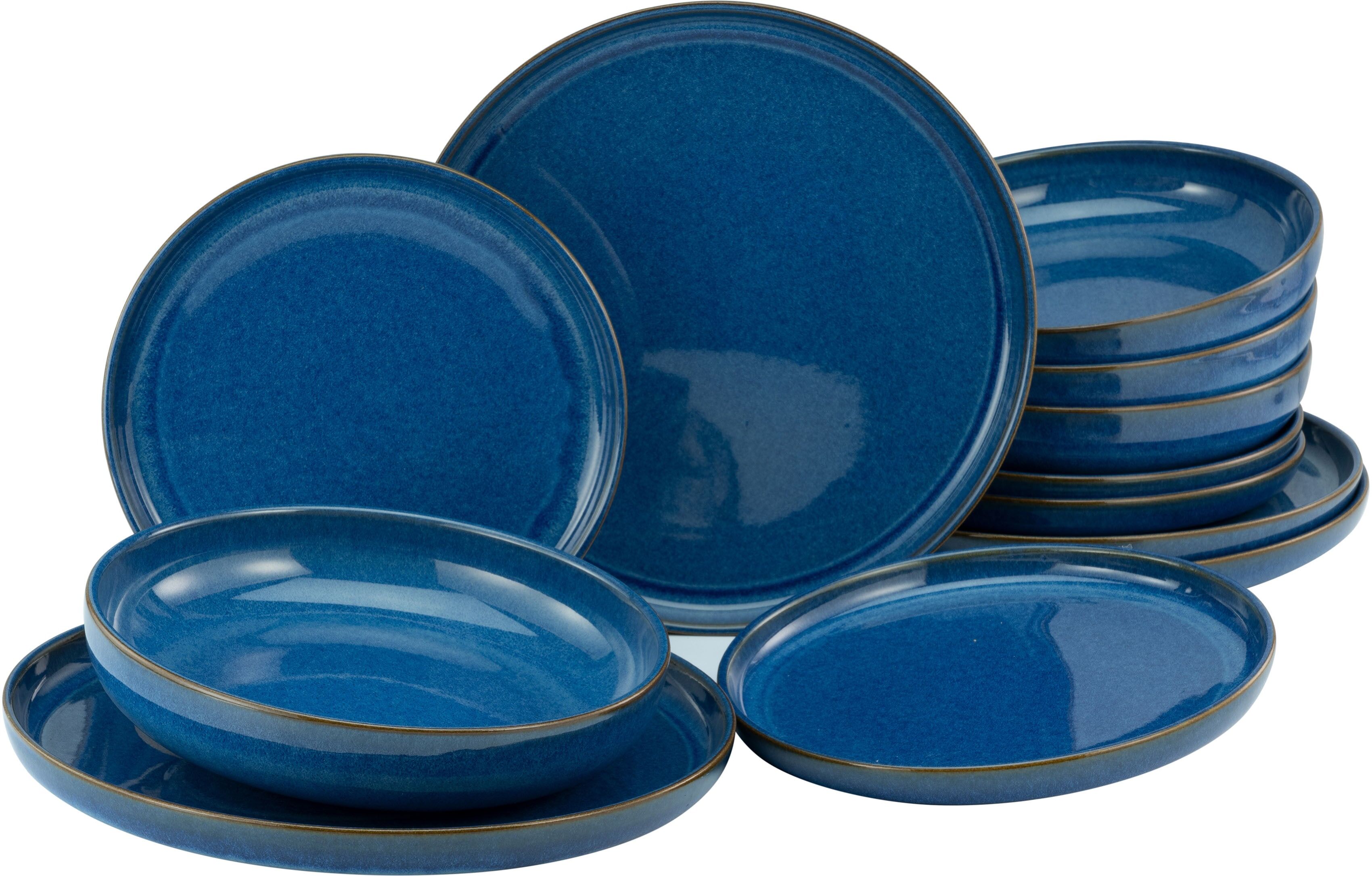 Tafelservice CREATABLE "Teller Set, Geschirr-Set Atlantico", bunt (kobalt, blau), 12 Stk., Steinzeug, Geschirr-Sets, Tafelservice, Service, mit Kobalt-Blau-Reaktivglasur, 12 Teile, für 4 Personen