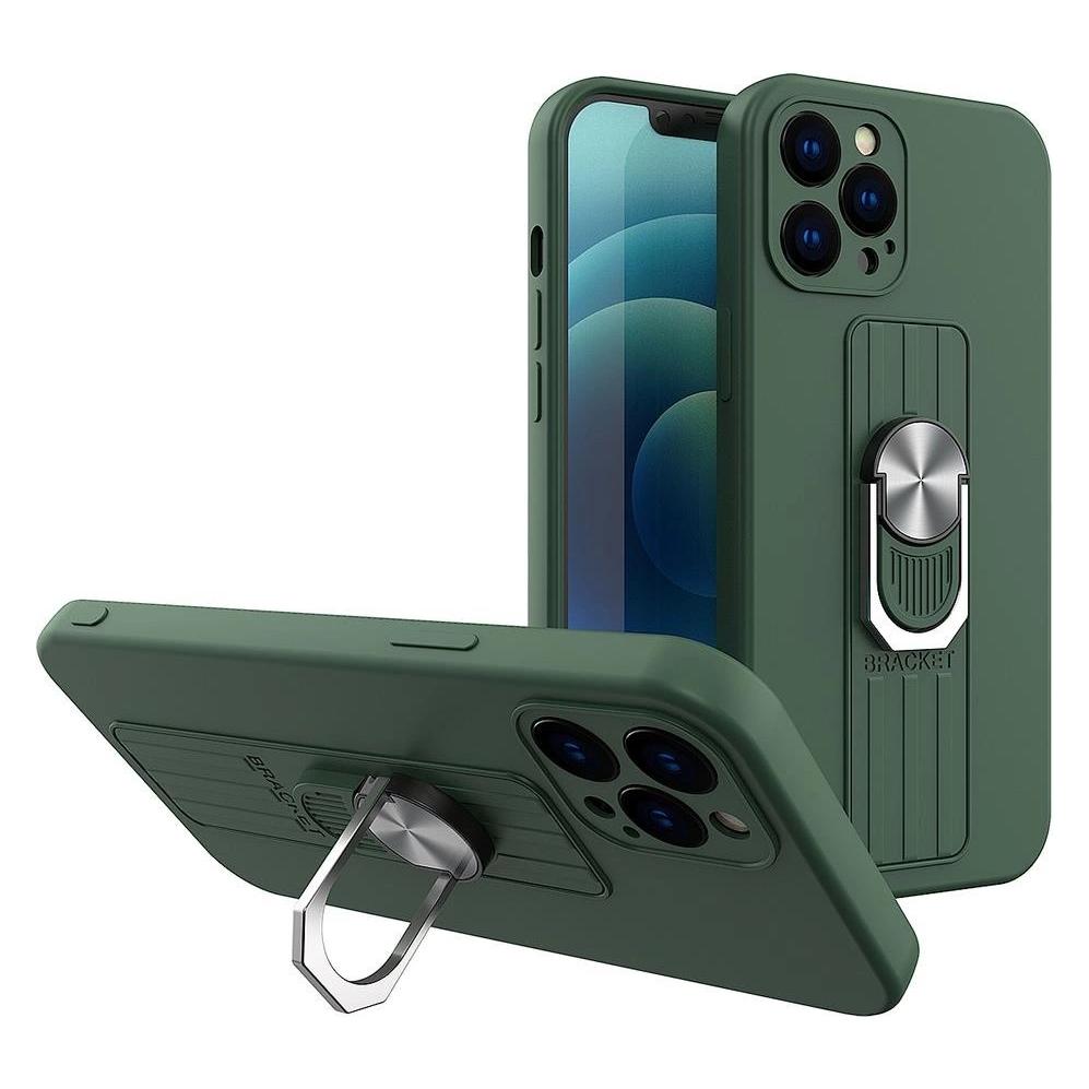 Hurtel Ring Case Silikonhülle mit Fingergrip und Ständer für Samsung Galaxy S21+ 5G (S21 Plus 5G) dunkelgrü (Samsung Galaxy S21 5G, Samsung Galaxy S21+ 5G) (1404978613)