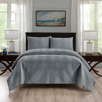 Pointehaven Heavy-Weight Oversized Chevron Design Velvet Quilt Sets
