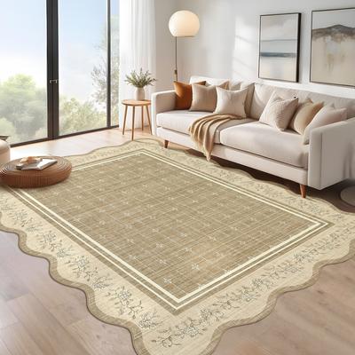 Garvee Scalloped Rose Floral Bordered Area Rug