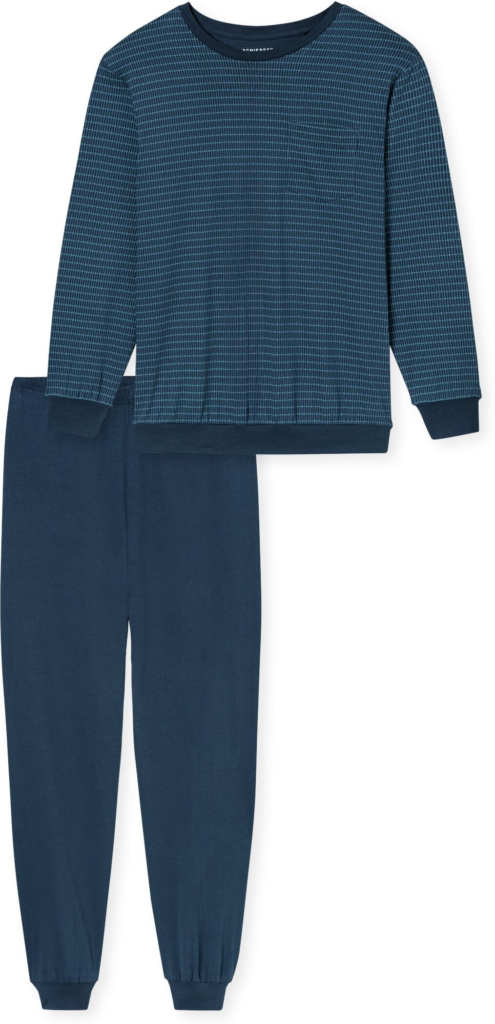 Schlafanzug SCHIESSER "Comfort Essentials", Damen, Gr. 52, 860, blau, Single Jersey, Obermaterial: 100% Baumwolle, bequem lang, Rundhals, Homewear-Sets Schlafanzug, mit angenehmen Bündchen 860, blau 52