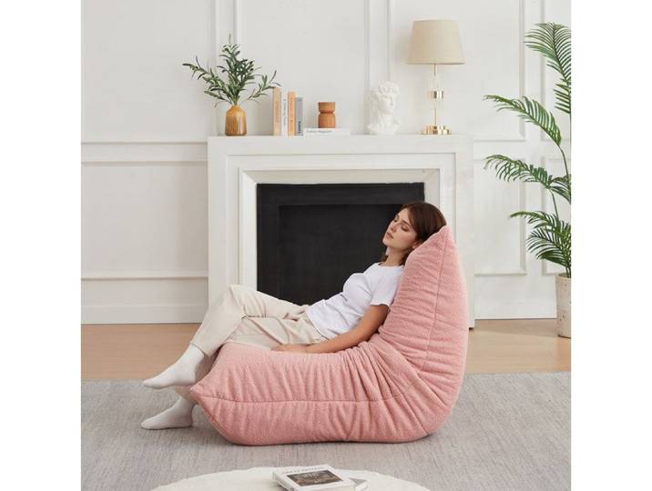 Canapé modulable de sol sans accoudoirs chenille mousse haute résilience rose sans montage
