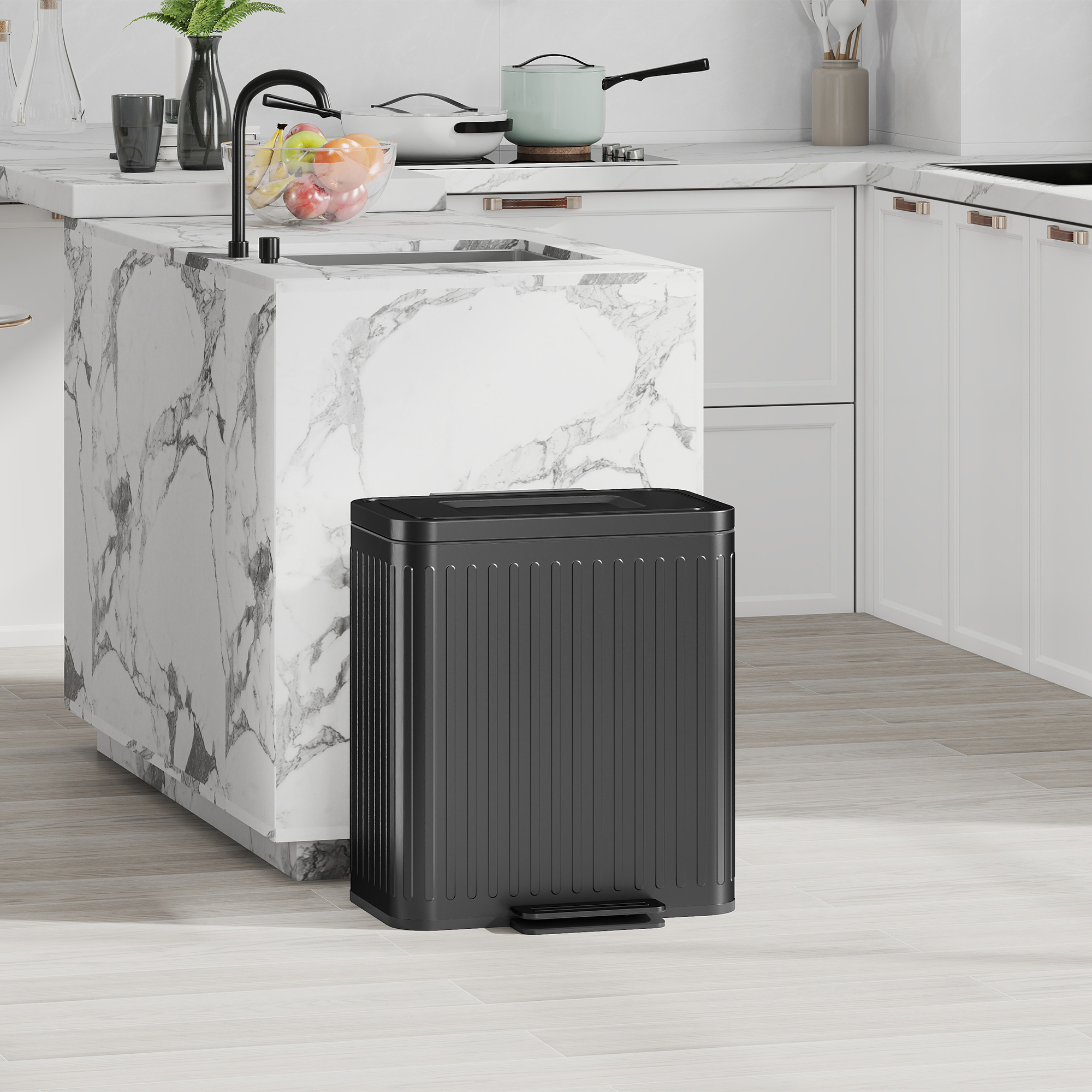 Homcom Cestino da cucina, 2 x 20 L scomparti, separazione rifiuti efficiente, pedale, Plastica, Metallo, Nero   Aosom Italy