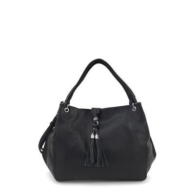 Schultertasche HARPA "UZAY", Damen, Gr. B/H/T: 12,5cm x 33cm x 38,5cm, schwarz, Lederimitat, unifarben, Taschen Schultertasche, mit dekorativer Troddel