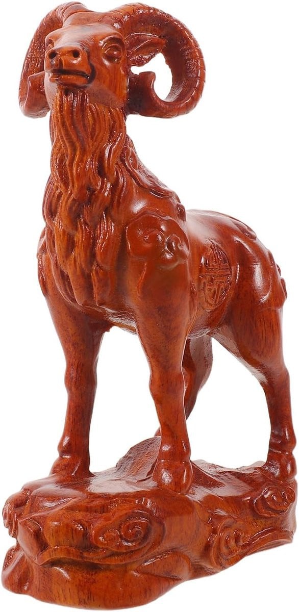 Houten geitenbeeldje Oranje - Dierenornament voor op tafel - Hoogte: 127 cm