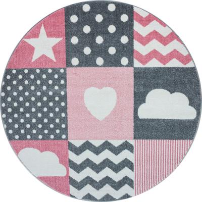 Kinderteppich AYYILDIZ TEPPICHE "Kids 620, auch in rund erhältlich", pink, H:12mm Ø:160cm, Kunstfaser, Teppiche, Kinderteppich, auch in rund, Kurzflor, Sterne Wolken