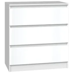 ibonto Eckkommode Nachttisch in Glänzend Weiß: Eleganter Beistelltisch mit 3 Schubladen