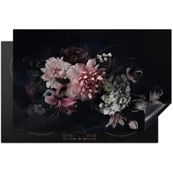 HERDABDECKPLATTE Blumen - Vintage - Pastell - Rosa - Weiß Induktionsmatte 81x52 cm