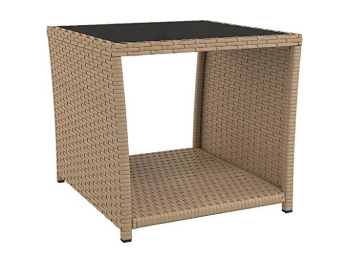 Polyrattan-Teetisch beige mit Tischplatte aus gehärtetem Glas für den Robuste Stahlkonstruktion, schützende Pulverbeschichtung, wasserabweisendes Design, pflegeleicht, für den Außenbereich
