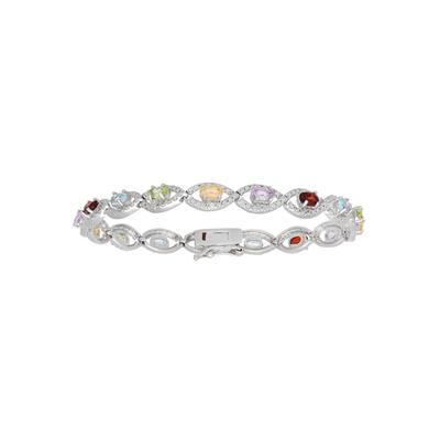 Silberarmband FIRETTI "Schmuck Geschenk Armschmuck Armkette Farbsteine Edelsteine Mix", bunt (silberfarben, rot, hellblau, hellgrün, gelb, lila, rot, hellblau, hellgrün, gelb, lila), Armbänder, Damen, 18,5cm, Diamanten Silber 925 (Sterlingsilber),...