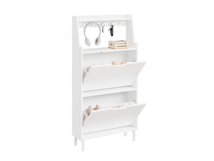SCHUHSCHRANK schmal mit 2 Klappen und Haken Weiß 60x19x119cm