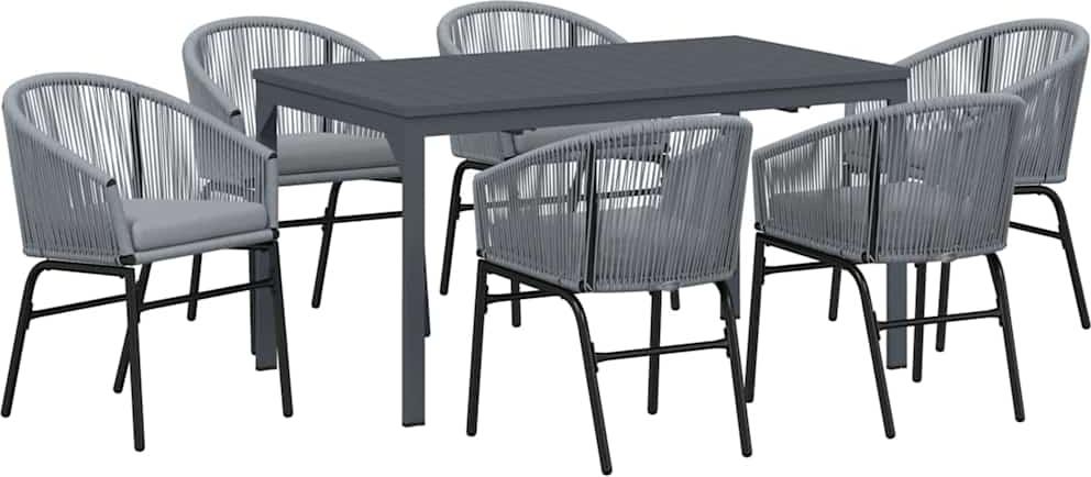 Garten Essgruppe 7 pcs Grau Poly-Rattan