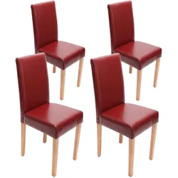 4er-Set Esszimmerstuhl Stuhl Küchenstuhl Littau ~ Leder, rot helle Beine