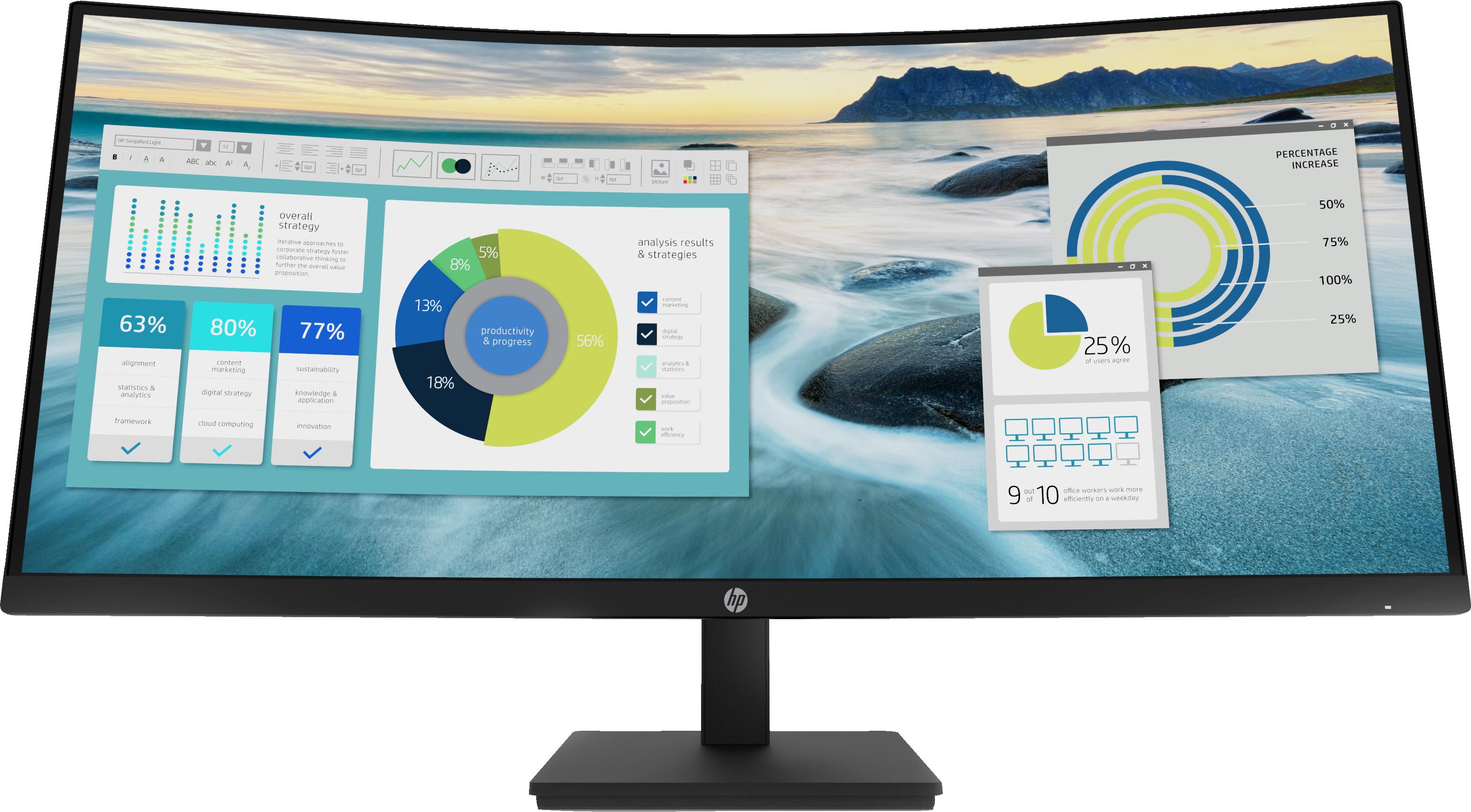 HP P34hcG4 WQHD-USB-C-Monitor mit Wölbung, 86,4 cm (34"), 3440 x 1440 Pixel, Wide Quad HD, LCD, 5 ms, Schwarz