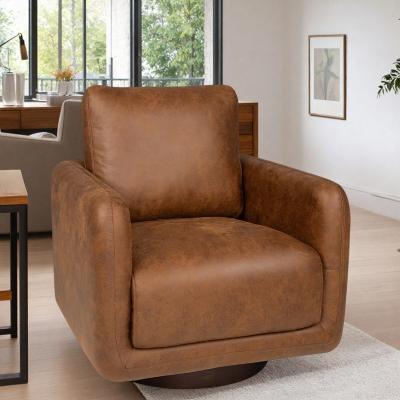 "30"" Faux Leather Swivel Lounge Chair with 360-Degree Swivel Base and Back Pillow and Low-Profile Design"
