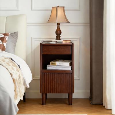 Classic Wooden Nightstand with Glass Top, Pull-Out Drawer and Open Shelves by GDFStudio