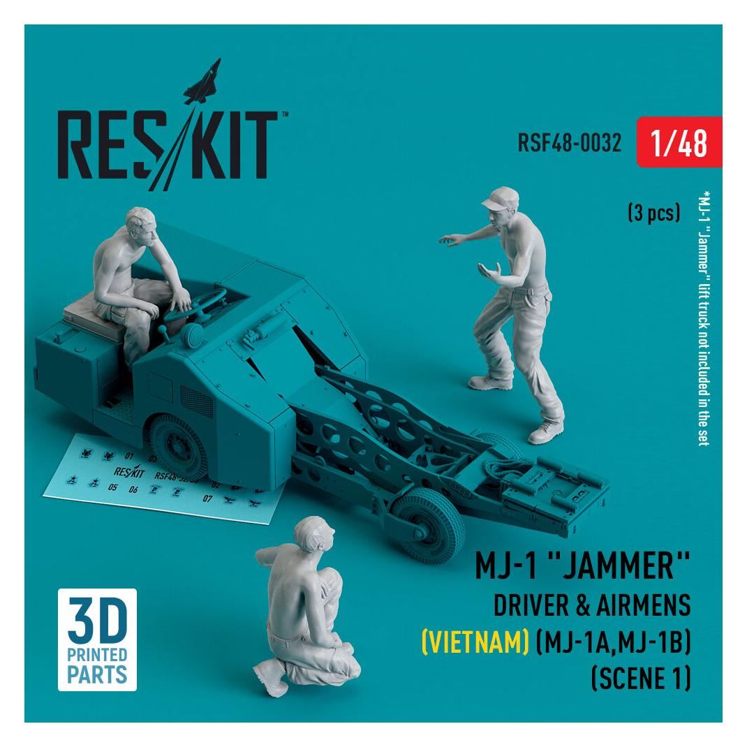 ResKit MJ-1 Jammer Driver & airmens (Vietnam) (MJ-1A,MJ-1B) (scene 1) (3 pcs) (3D Printed) (RSF48-0032)