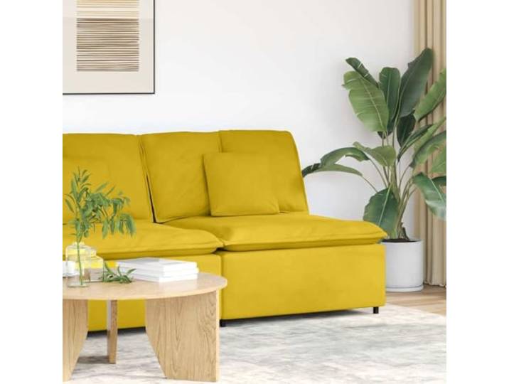 HKQWPBF Modulares Sofa Mittelmodul mit Kissen Gelb 100 cm Samtbezug, Schaumstofffüllung, Metallrahmen, Textilene-Sitzfläche, modulares System, kombinierbar