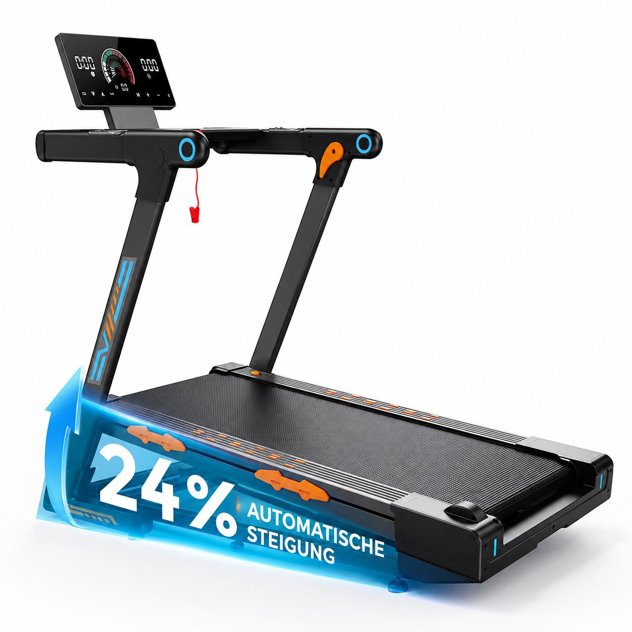 PiXELPiLOTP FT71 Elektrisches Laufband klappbar, 1000W bürstenloser Motor , bis 16 km/h, 0-24% Steigung, 12 Stoßdämpfer, Touchscreen und App Steuerung