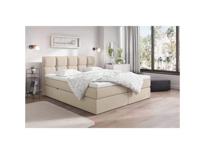 Livetastic Boxbett, Creme, Kunststoff, H3, 180x200 cm, Bettkasten, gepolstertes Kopfteil, Topper durchgehend, Schlafzimmer, Bett, Doppelbetten