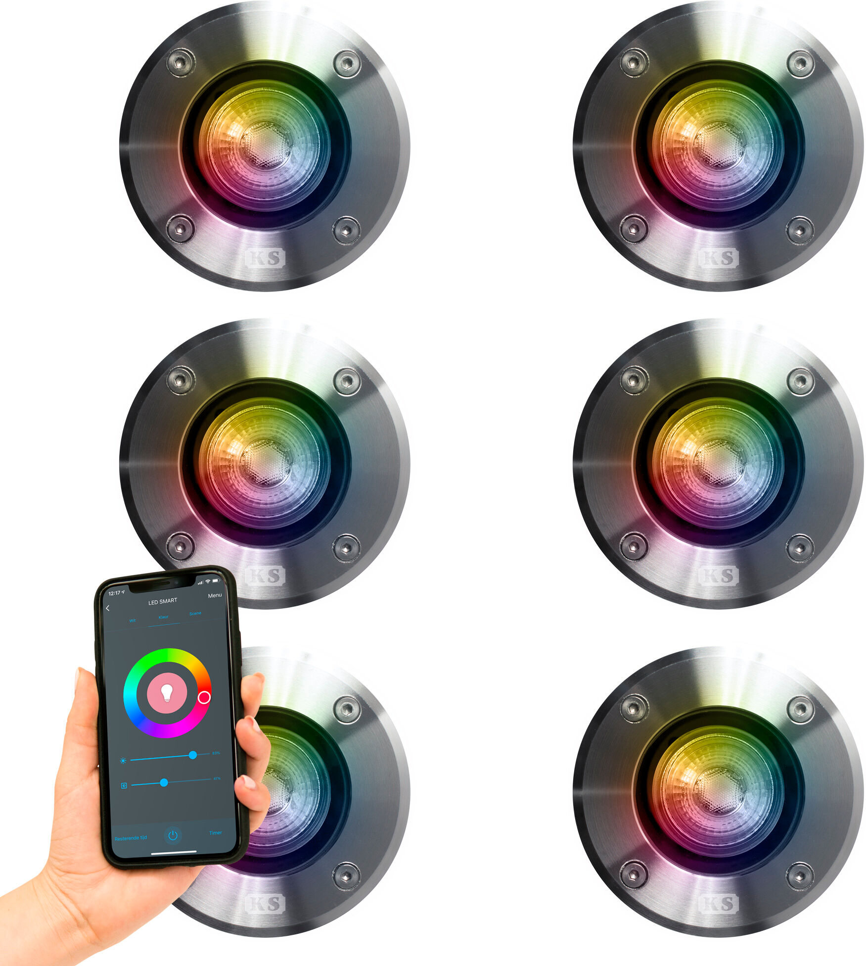 KS Verlichting Grondspot LED Ø11 Rond RVS Set met Smart WIFI LED’s (6-stuks)