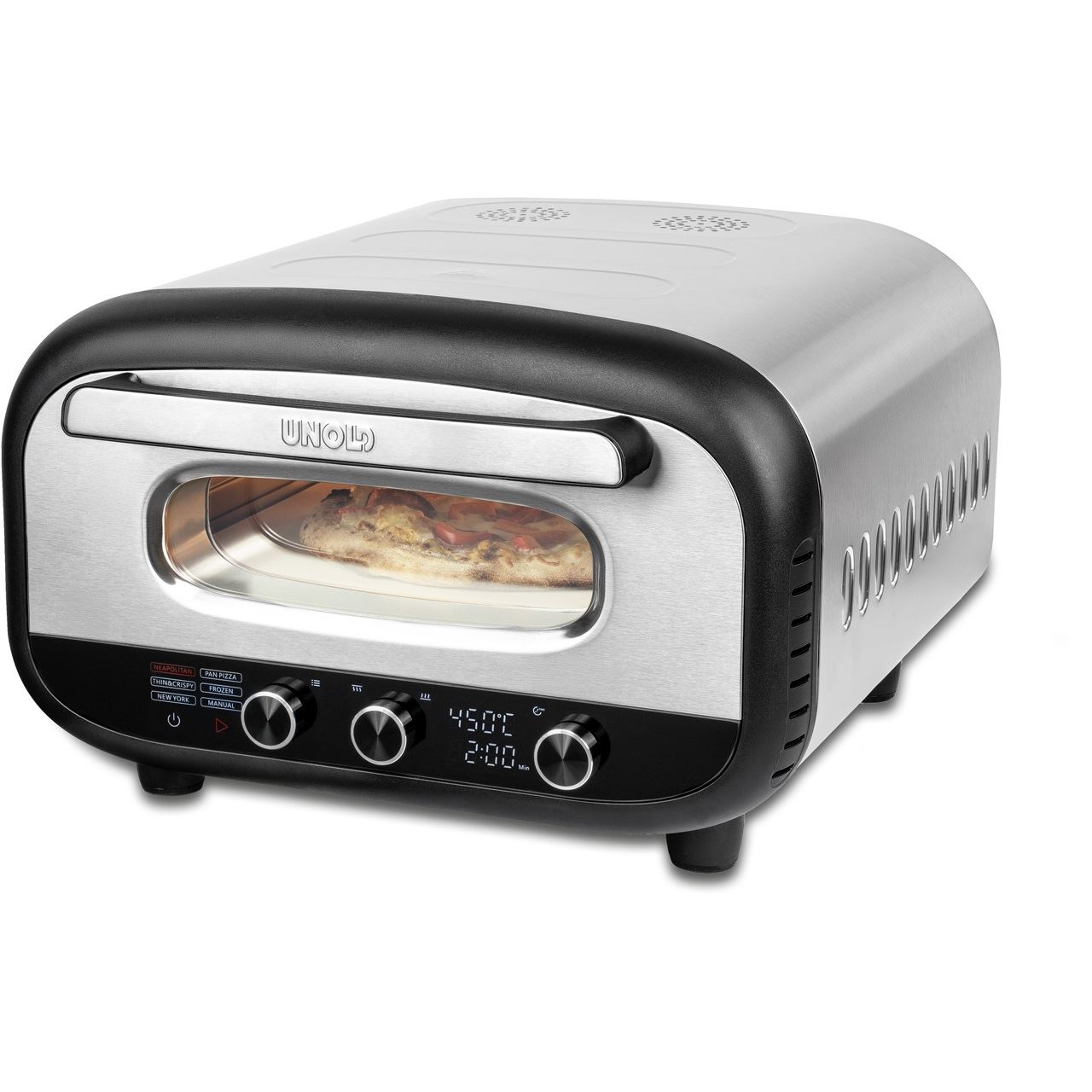 Unold Pizzaofen Alfredo (edelstahl/schwarz, 1.700 Watt, für Pizzen bis ca. Ø 30cm)