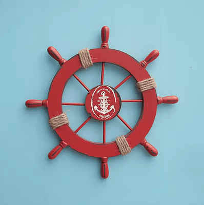 Inspire Curations Vintage Wooden Ship Wheel Wall Decor Nautical Boat Steering Helm For Coastal Home Styling red