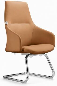 LeisureMod Celeste Modern Leather Sled Base Office Chair - Steel Chrome Frame, Fixed Armrests, 330 lbs Capacity