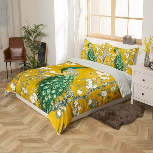 King Size Dekbedovertrek met Retro Pauwenbloemen - Grijs