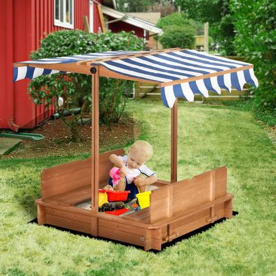 "Outsunny Kids Sandbox with Cover, Outdoor Wooden Sandbox with Canopy - 41.75"" x 41.75"" x 47.75"""