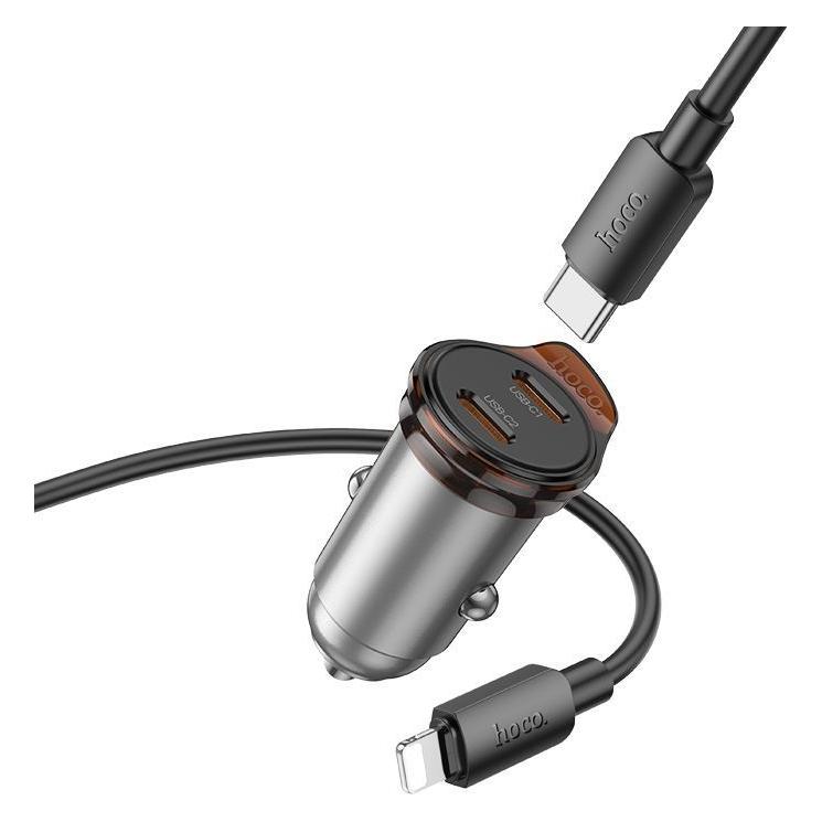 Hoco Auto charger car charger 2 x Type C + cable Type C to Lightning PD QC 45W NZ16B metal gray (54557408)