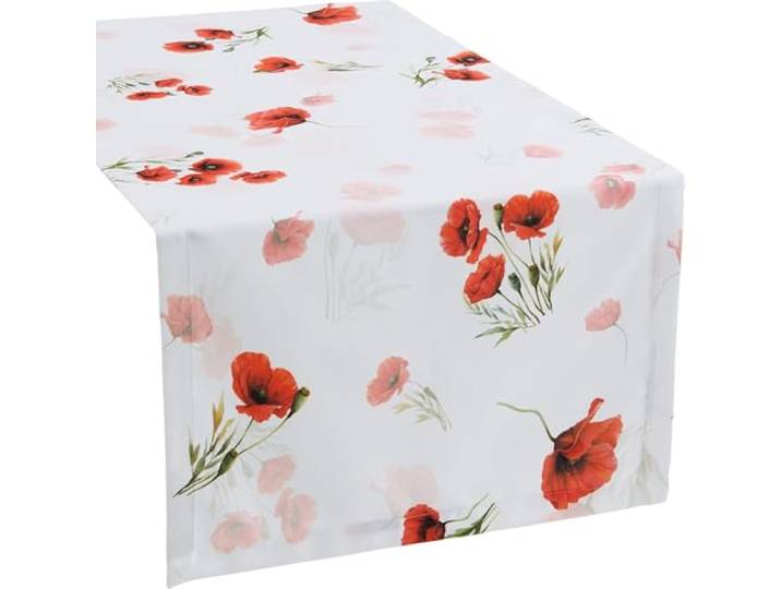 Erwin Müller Tischläufer Mohnblume rot Größe 40x170 cm - robuste, strapazierfähige Qualität