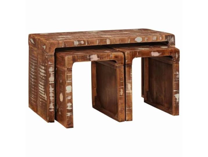 Favemtsl Nestingtisch 3er Set Braun Massivholz Altholz Couchtisch Platzsparendes Beistelltisch Set aus Altholz für Wohnzimmer und Flur, flexibel ineinander schiebbar mit hoher Stabilität.