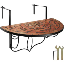 tectake Balkontisch zum Einhängen mit Mosaikmuster klappbar 75x65x62cm  Terracotta