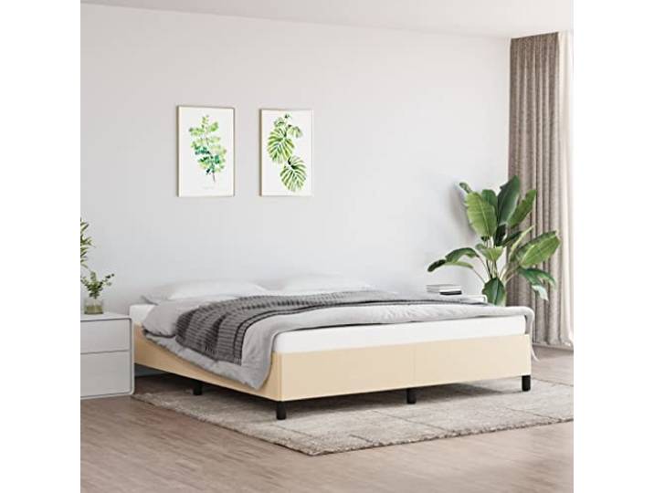 Strapazierfähiger Stoff Schlafzimmer Stützbeine Creme 180 x 200 cm Bettgestell ohne Matratze Creme 180x200 cm Stoff mit Kopfteil Stabiler Bettrahmen Lattenrost Gepolstert Schlafzimmer Möbel