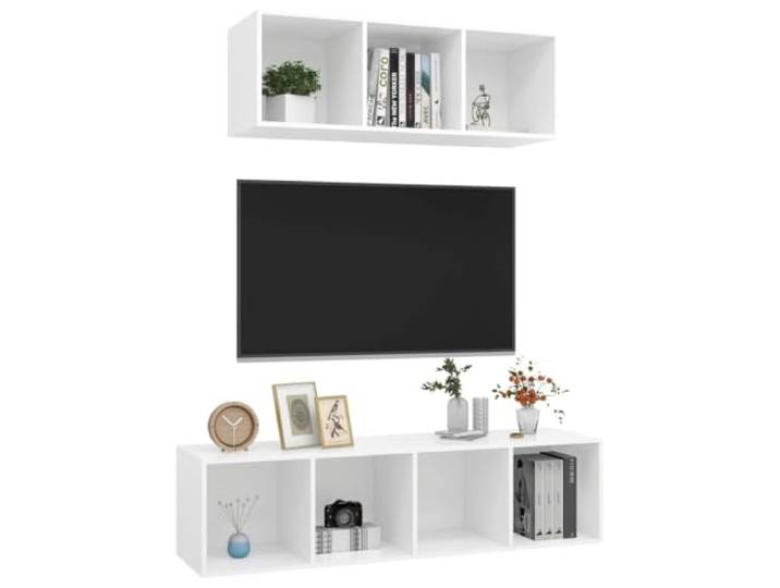 GKHPYURE TV-Möbel-Set, 2 Stück, weiß, Spanplatte, 37 x 37 x 107 cm 142,5 cm inklusive, Wandmontage, leicht zu reinigen, großer Platz