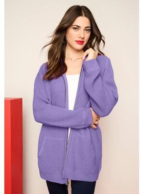 Plus Size Women's Plus Size Waffle Knit Zip-Front Relaxed Hoodie by Roaman's in Vintage Lavender (Size 2X) Zip Up Sweater