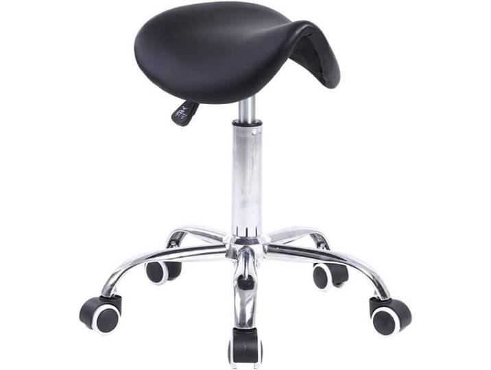 Tabouret selle de cheval - KKTONER - Modèle Selle - Réglable 45–61 cm - Cuir PU noir - 5 roulettes