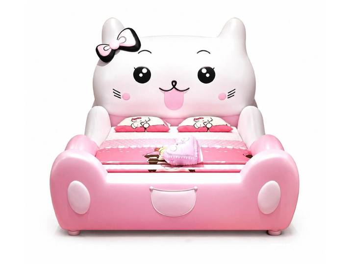 Xlmoebel Kinderbett Rosa Hello Kitty Kinderbett mit Seitengittern für Mädchen, Made in Europa