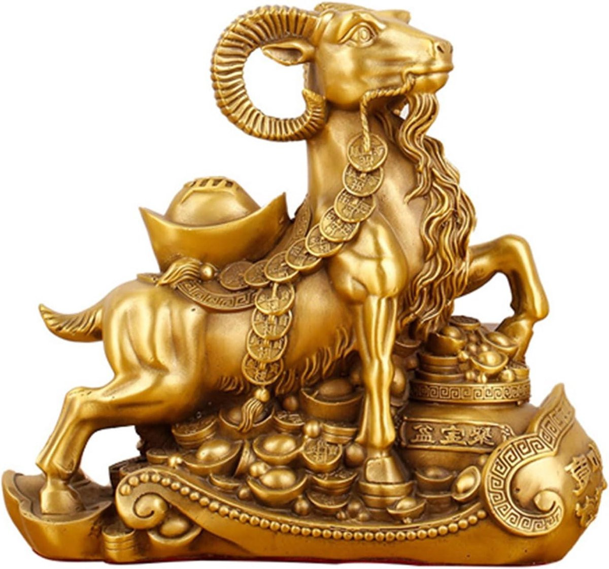 Messing Geitenbeeldje Goud - Traditionele Dierenriem Sculptuur voor Huisdecoratie - Hoogte: 12 cm