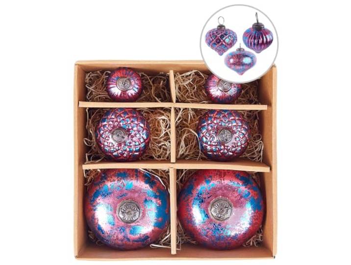 Christbaumschmuck 6er Set Glas rosa/blau handgemachte Weihnachtskugeln Astrale